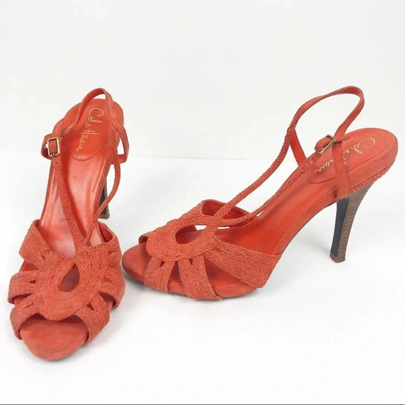 Cole Haan | Orange Tangerine Suede Strappy Heels - Picture 8 of 8